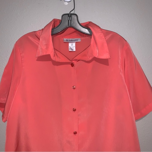 Roman’s Peach Color 14 W Polyester Button Down Blouse - Picture 3 of 9